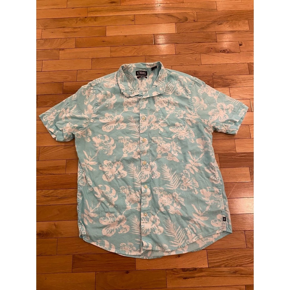 Chaps Go Untucked Mens L Floral Button Down Short Sleeve Shirt